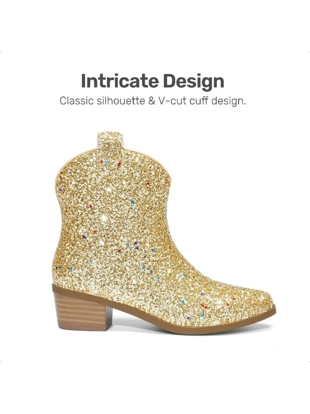Women's Champagne Rhinestone Halloween Size Zipper Non-Slip Cowgirl Sparkle Boot